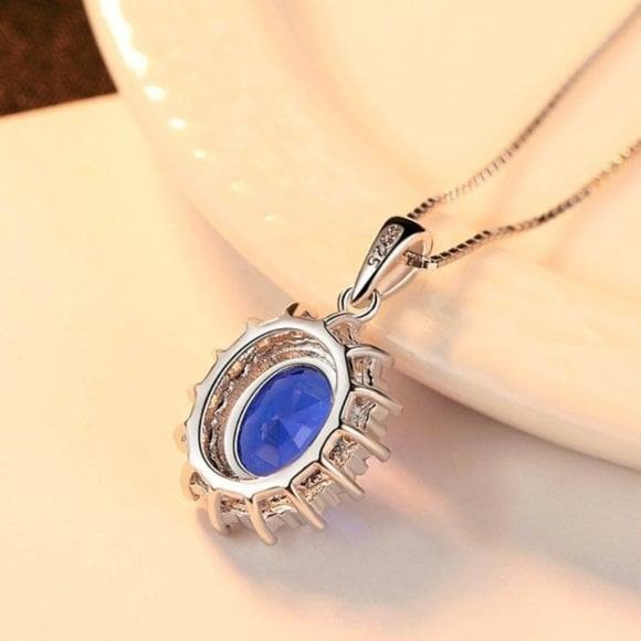 Luxurious Blue Sapphire Princess Diana Inspired Necklace in S925 Sterling Silver - Picture 3 of 5